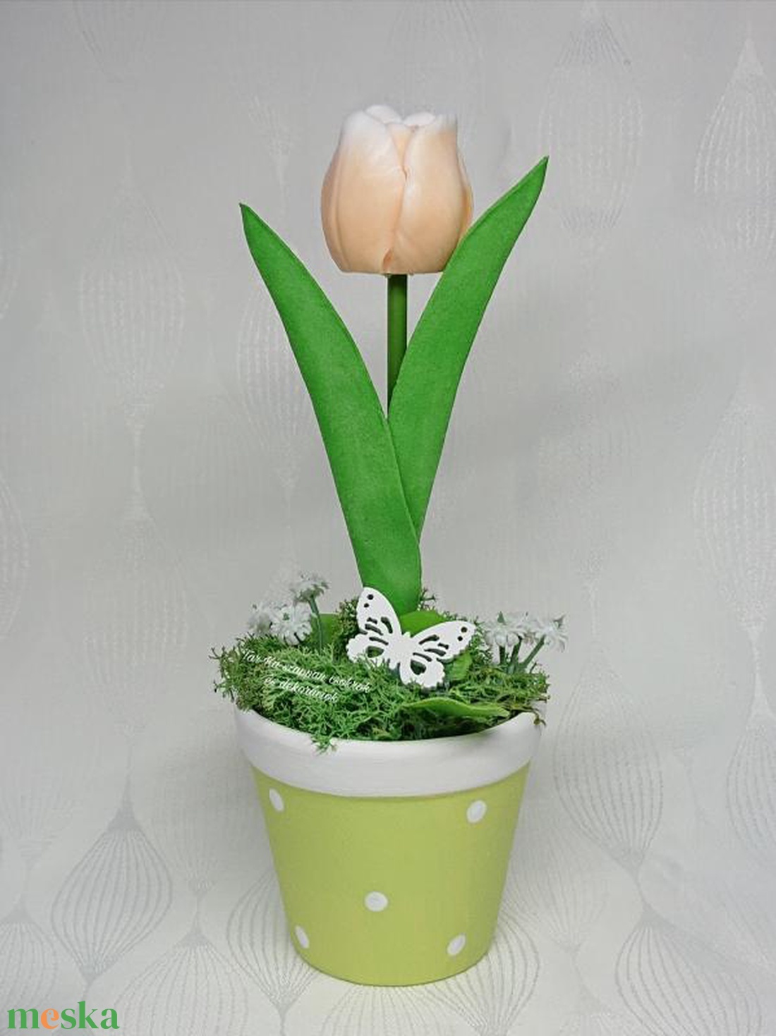 1 szál szappan tulipán pöttyös kaspóban  - otthon & életmód - virágdekoráció - virágdíszek - asztali virágdísz - Meska.hu