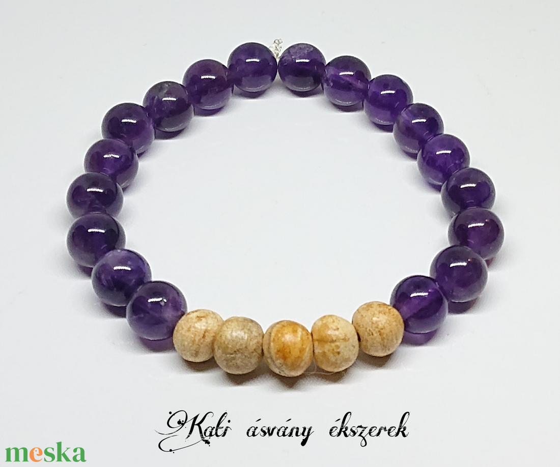 Illatos Palo Santo fa és ametiszt karkötő  - ékszer - karkötő - bogyós karkötő - Meska.hu