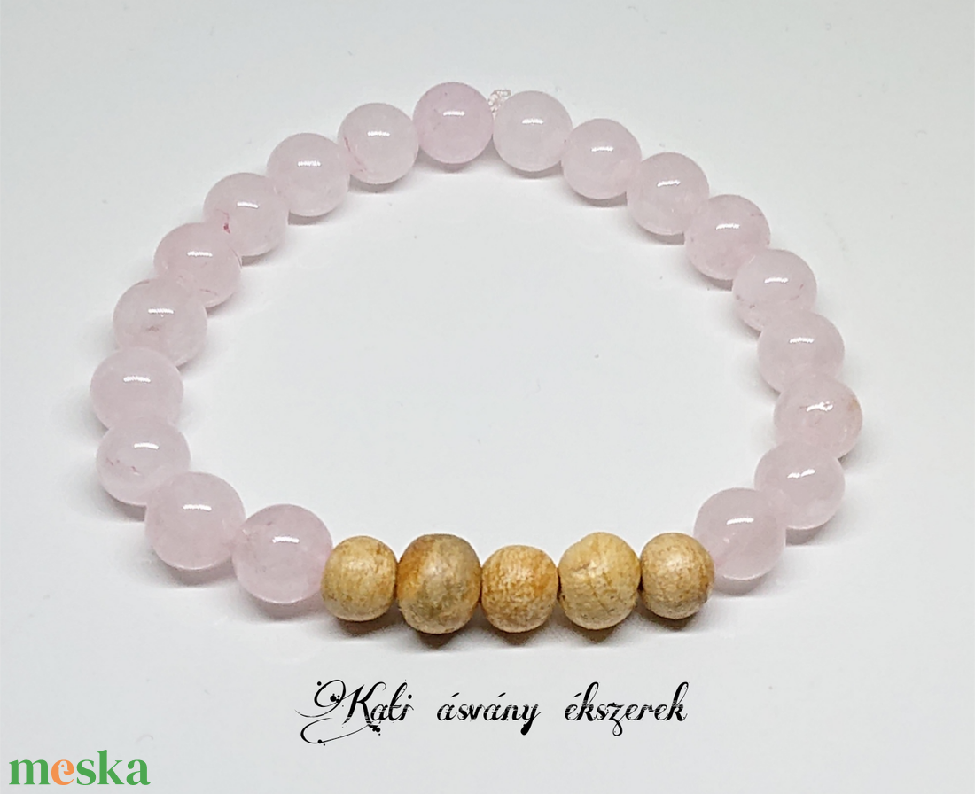 Illatos Palo Santo fa és rózsakvarc karkötő  - ékszer - karkötő - bogyós karkötő - Meska.hu