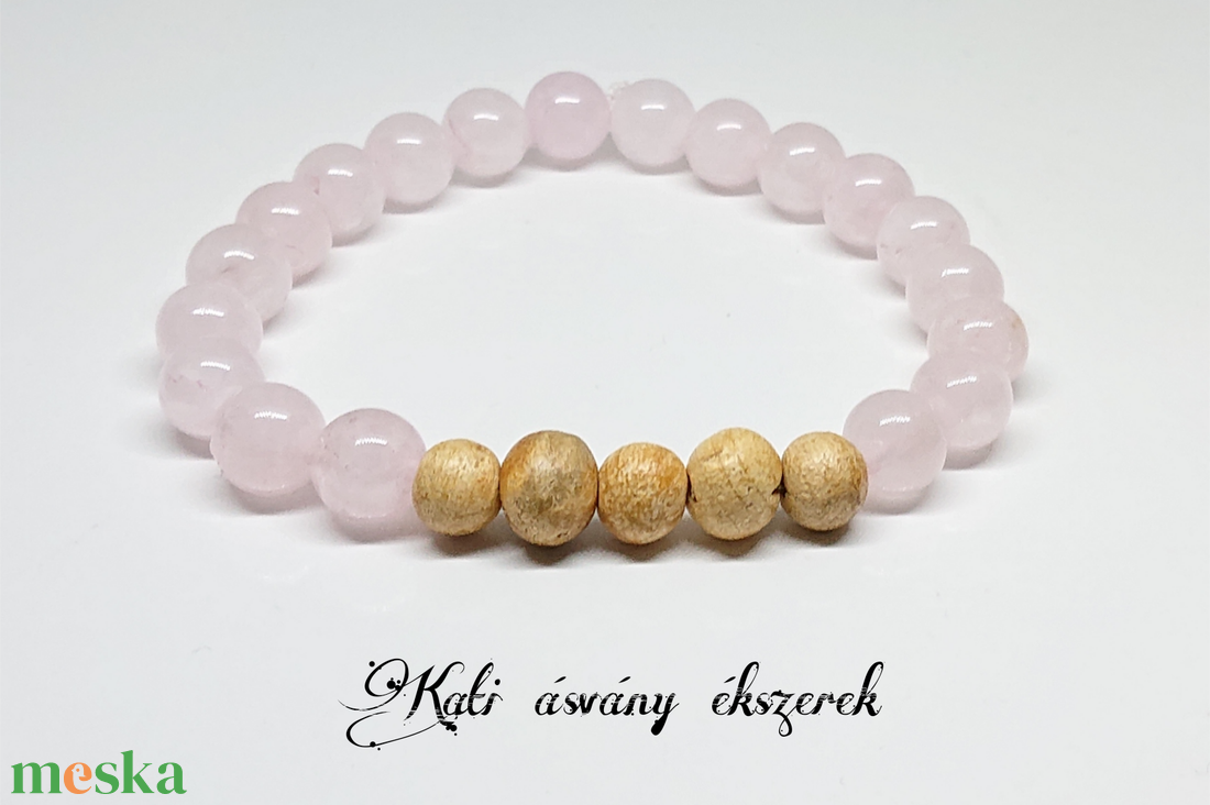 Illatos Palo Santo fa és rózsakvarc karkötő  - ékszer - karkötő - bogyós karkötő - Meska.hu