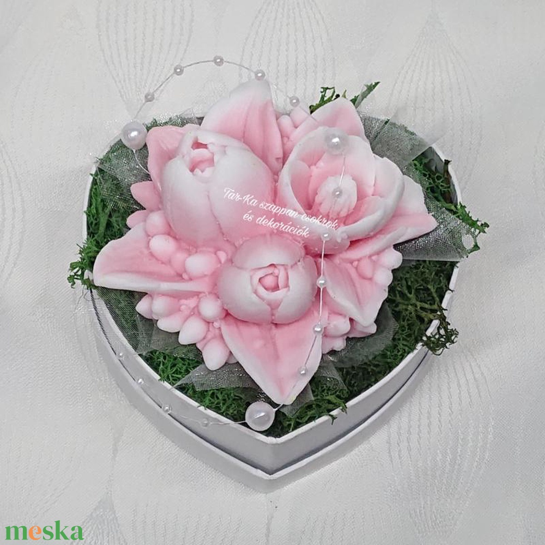 Tulipán szappan csokrok szív formájú boxban  - otthon & életmód - virágdekoráció - virágok - virágbox - Meska.hu