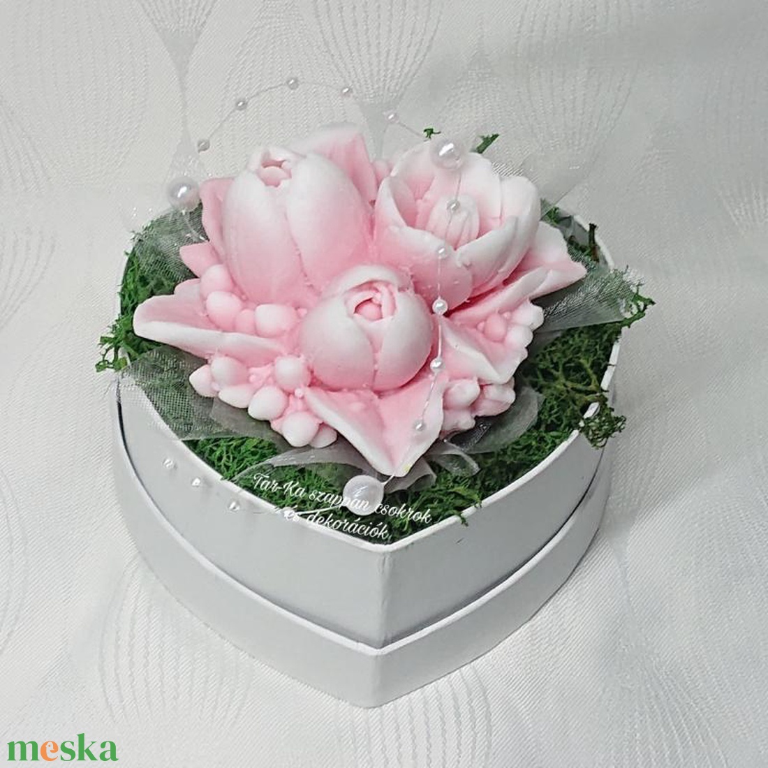 Tulipán szappan csokrok szív formájú boxban  - otthon & életmód - virágdekoráció - virágok - virágbox - Meska.hu