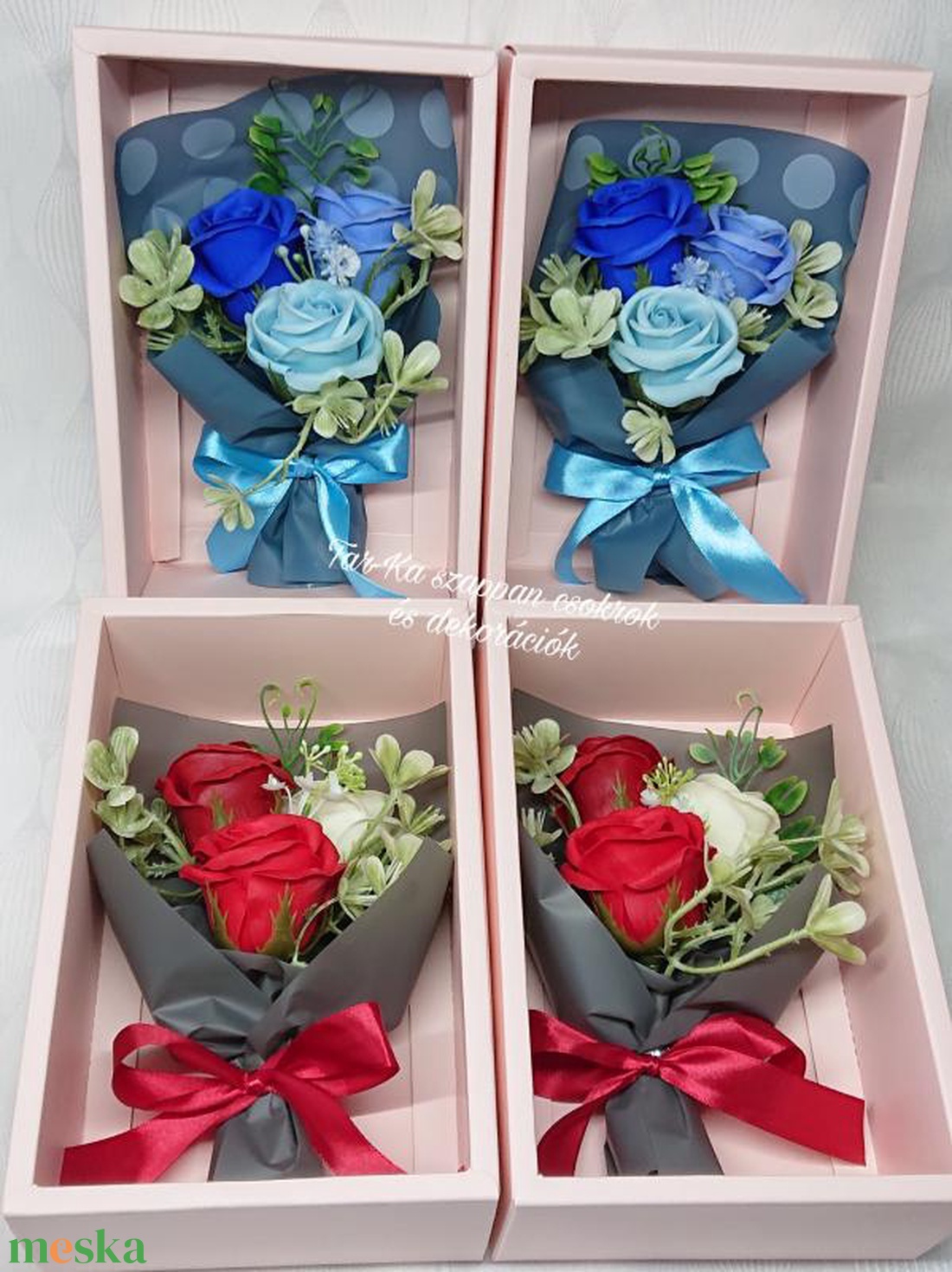 3 szálas szappanrózsa csokrok díszdobozban  - otthon & életmód - virágdekoráció - virágok - virágcsokor - Meska.hu