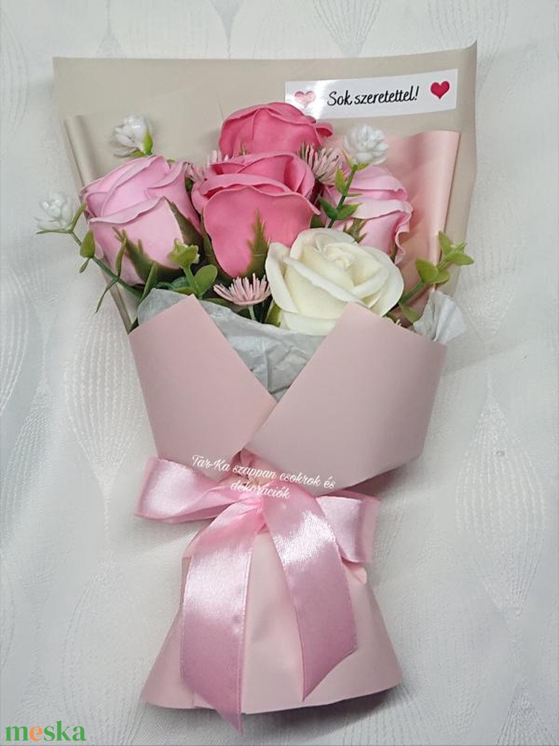 5 szálas szappanrózsa csokor díszdobozban - otthon & életmód - virágdekoráció - virágok - virágcsokor - Meska.hu