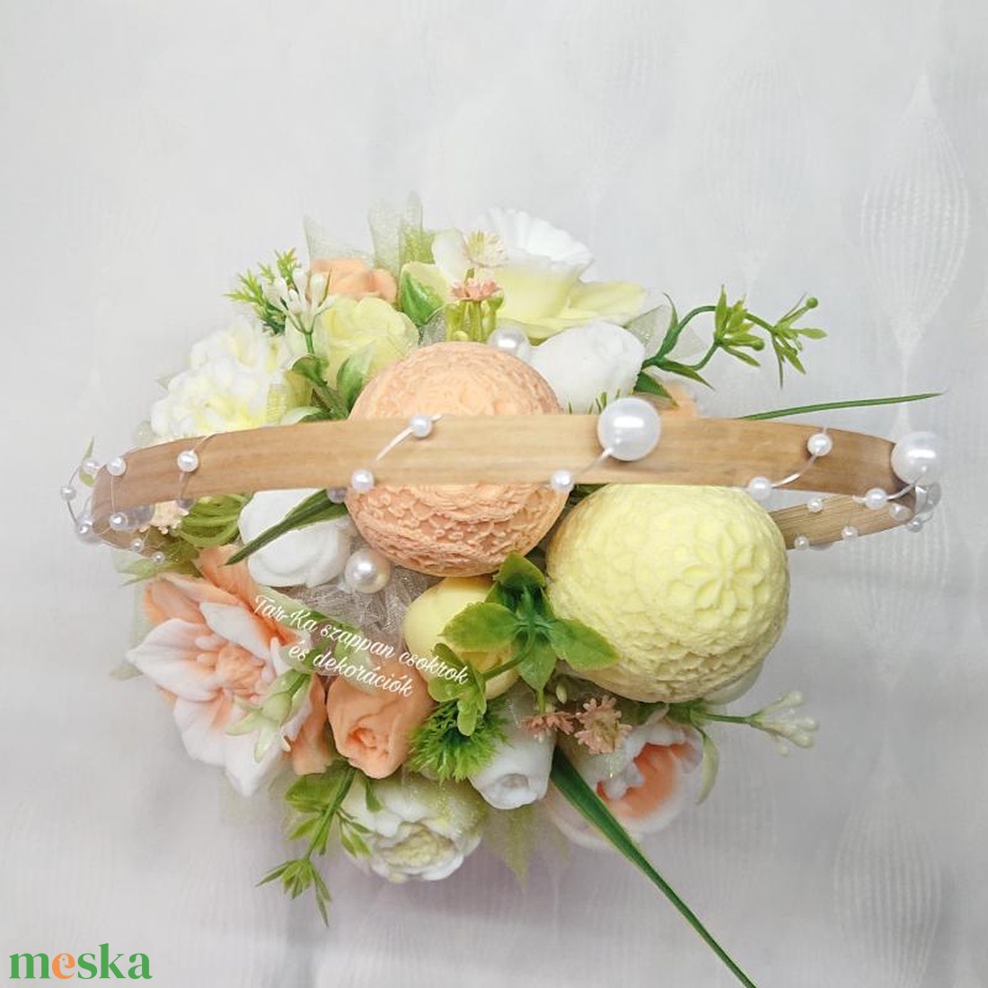 Húsvéti kosár szappanvirág csokor  - otthon & életmód - virágdekoráció - virágdíszek - asztali virágdísz - Meska.hu