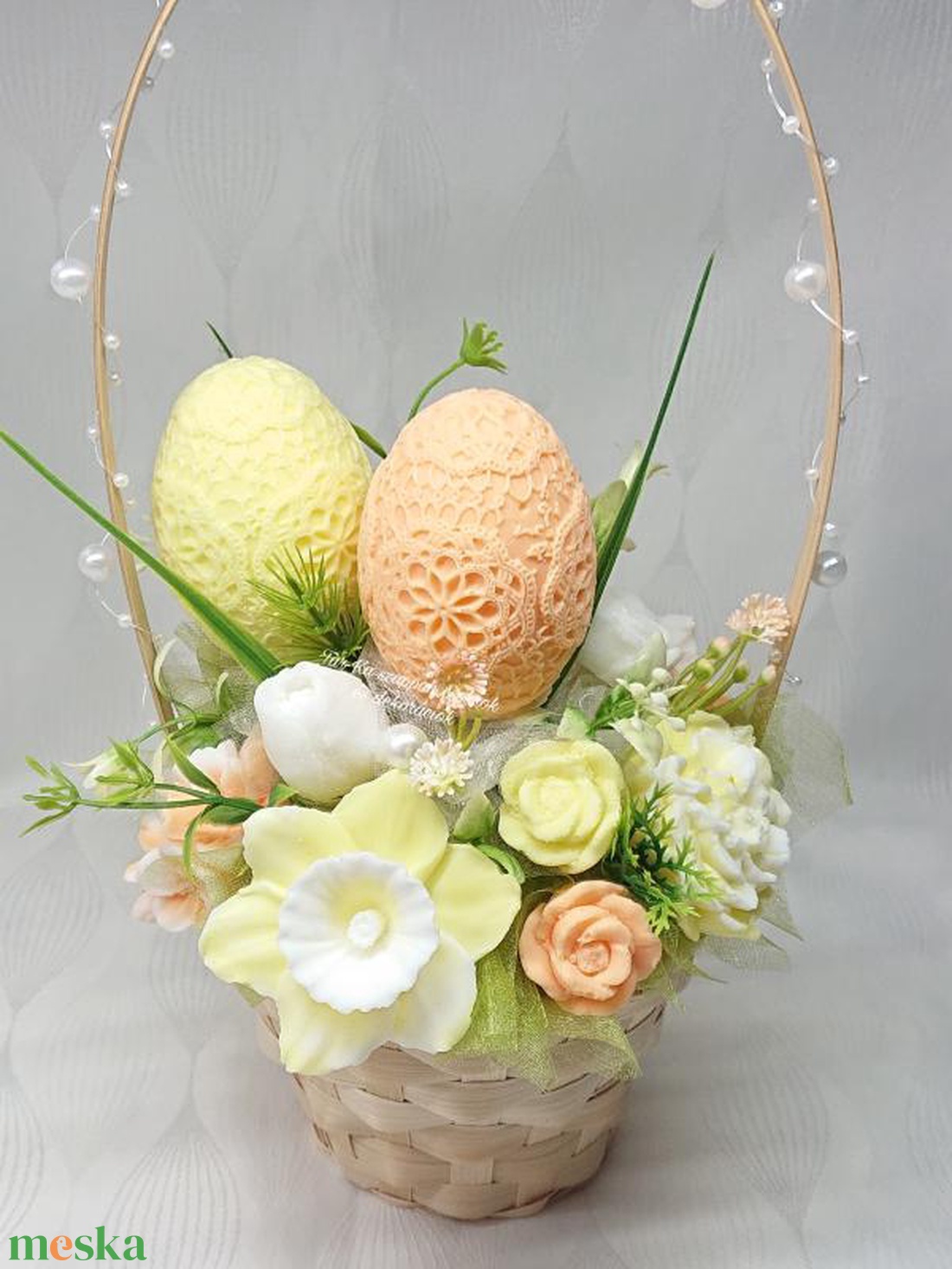 Húsvéti kosár szappanvirág csokor  - otthon & életmód - virágdekoráció - virágdíszek - asztali virágdísz - Meska.hu