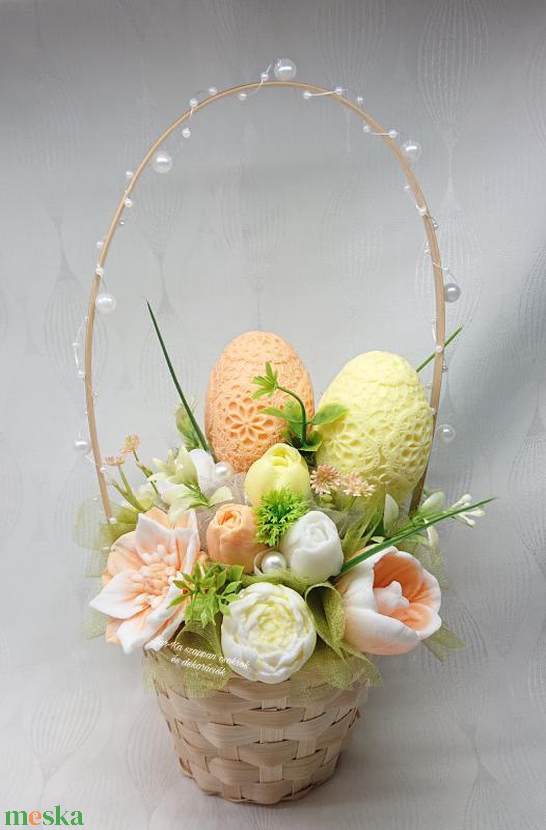 Húsvéti kosár szappanvirág csokor  - otthon & életmód - virágdekoráció - virágdíszek - asztali virágdísz - Meska.hu