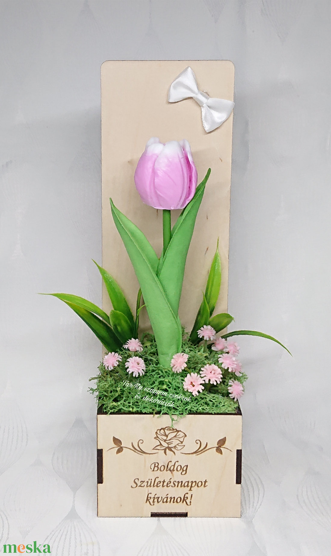 Boldog születésnapot kívánok! 1 szál szappan tulipán fa dobozban  - otthon & életmód - virágdekoráció - virágok - virágbox - Meska.hu