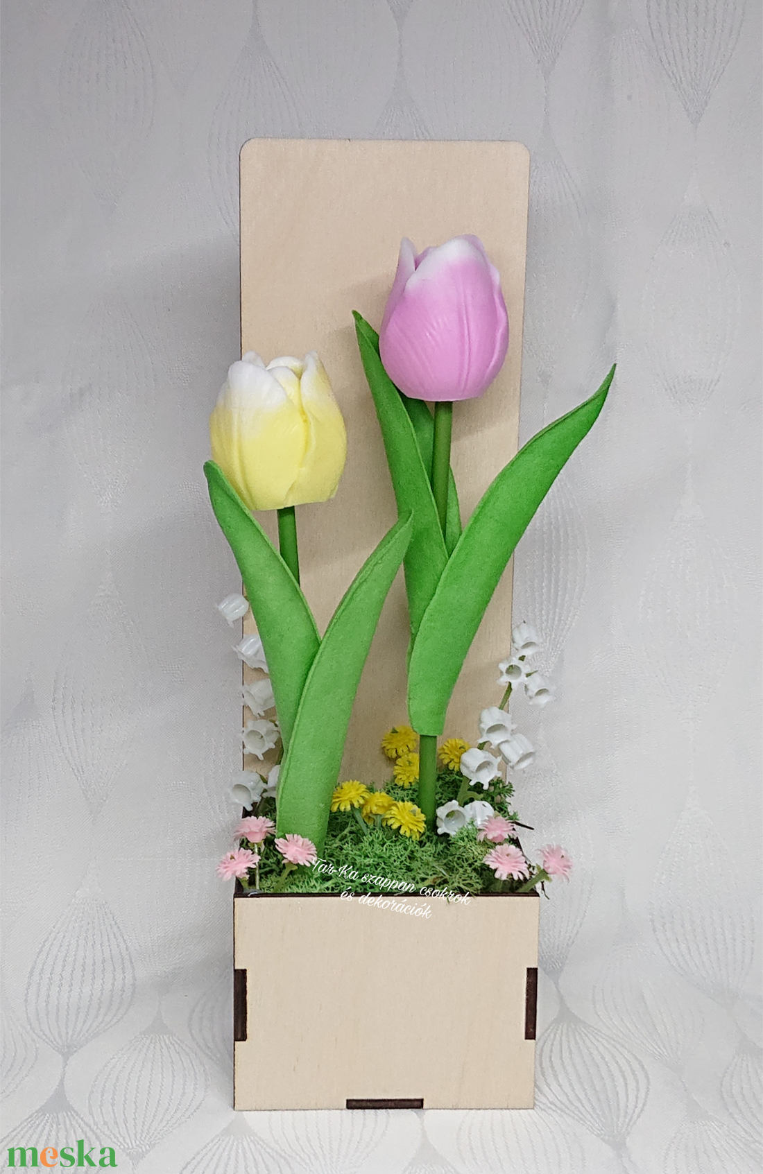 2 szál szappan tulipán fa dobozban - otthon & életmód - virágdekoráció - virágok - virágbox - Meska.hu