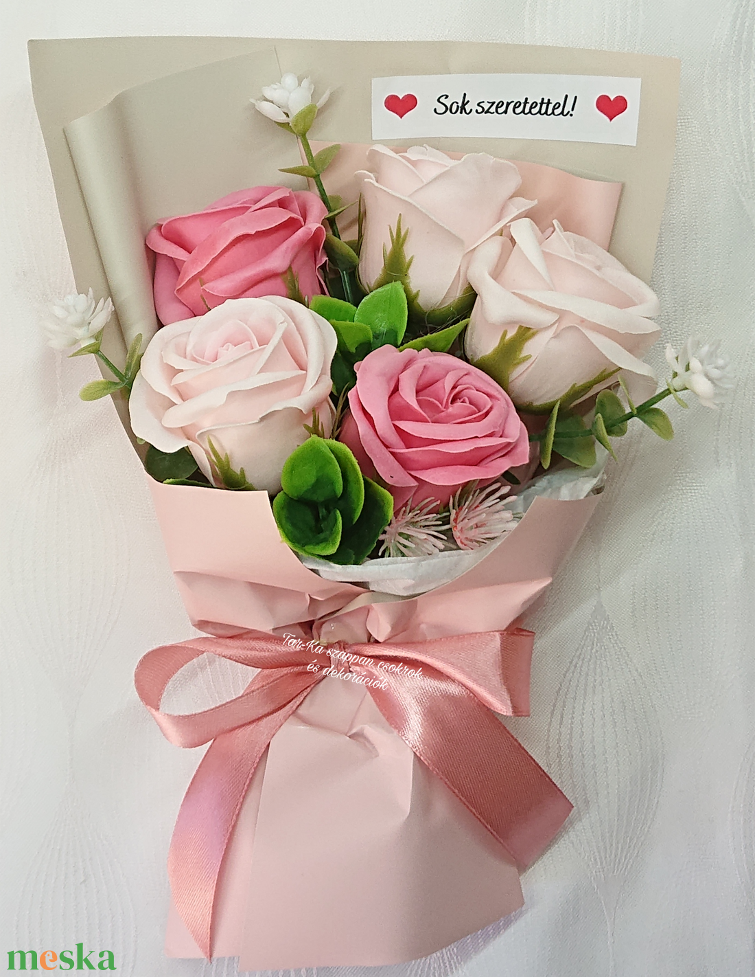 5 szálas szappanrózsa csokor díszdobozban - otthon & életmód - virágdekoráció - virágok - virágcsokor - Meska.hu