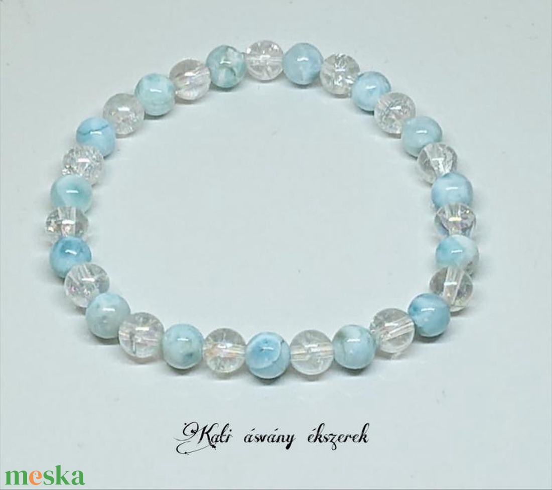 Larimar és angyal aura kvarc ásvány karkötő  - ékszer - karkötő - bogyós karkötő - Meska.hu
