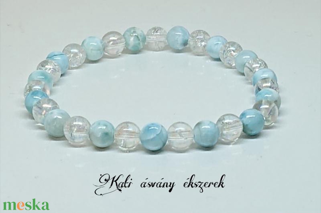 Larimar és angyal aura kvarc ásvány karkötő  - ékszer - karkötő - bogyós karkötő - Meska.hu