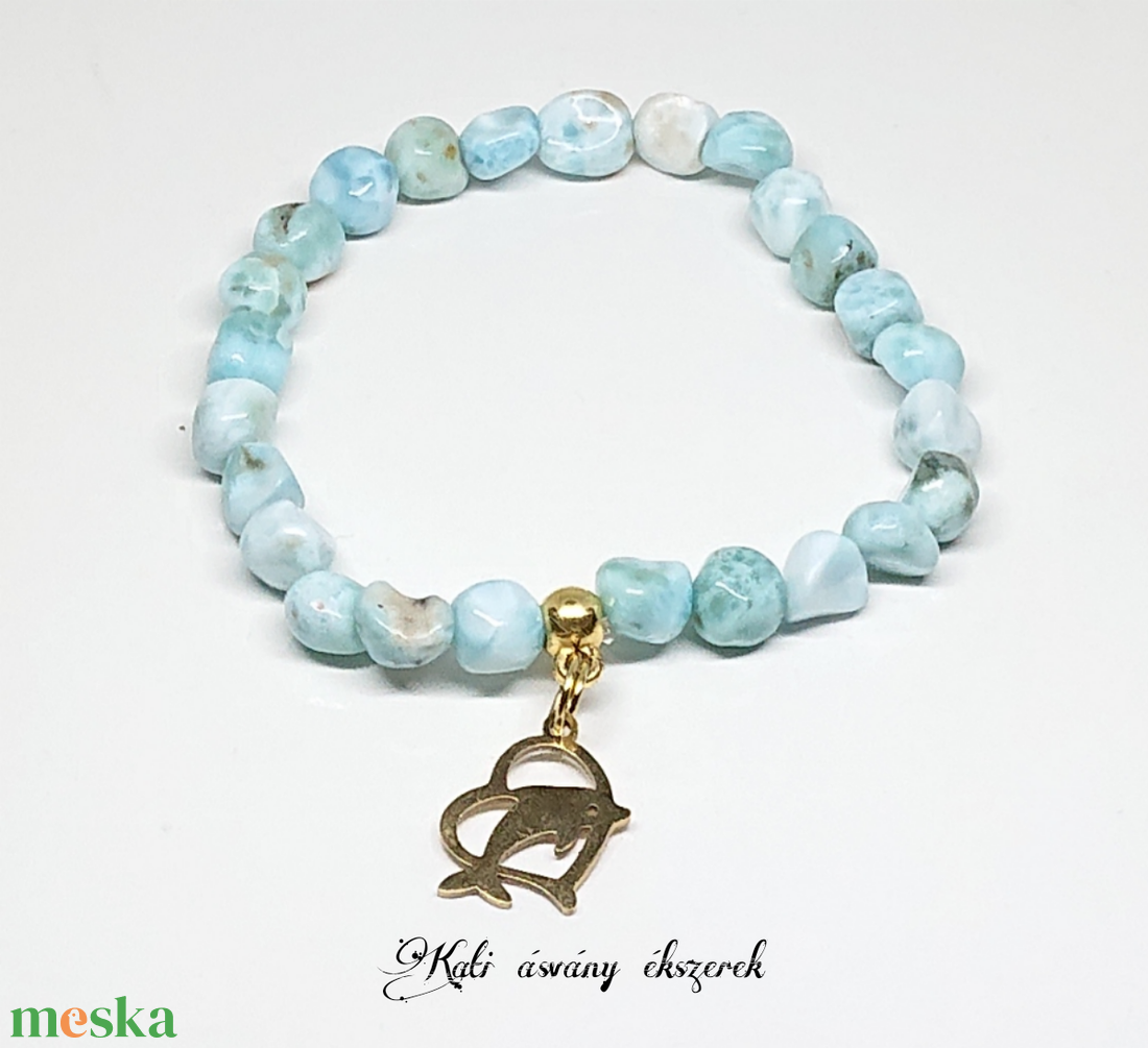 Larimar nugget ásvány karkötő delfin medállal - ékszer - karkötő - karkötő medállal - Meska.hu