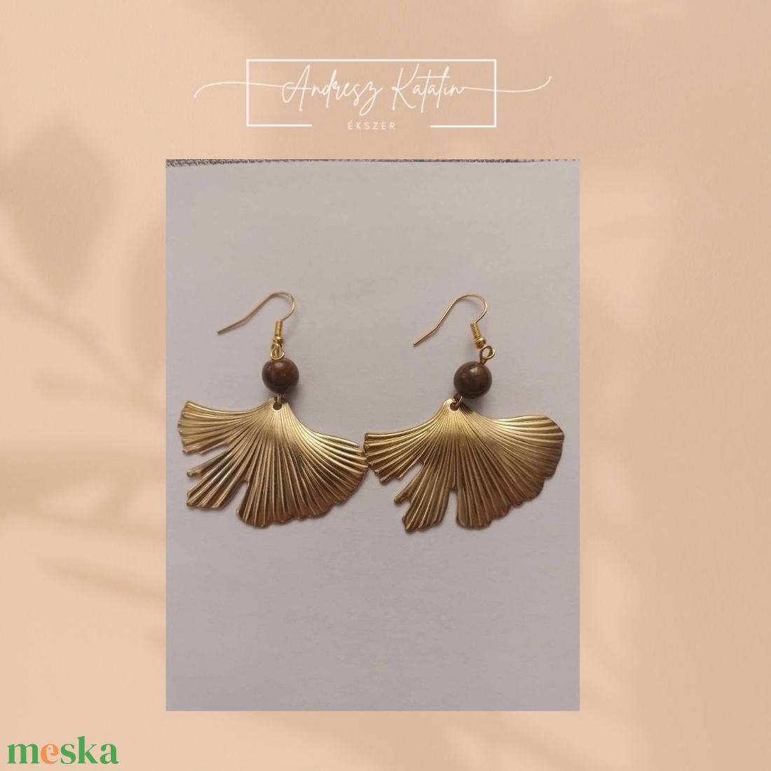 Ginkgo Biloba fülbevaló tigrisszem ásvánnyal - ékszer - fülbevaló - fülékszer - Meska.hu