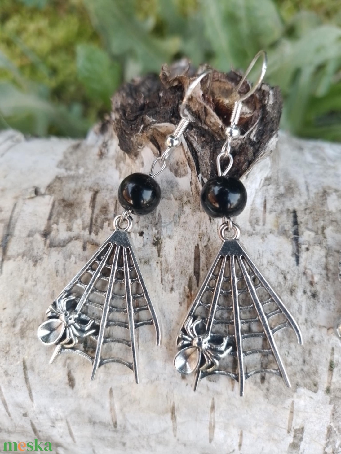 Pókhálós szett fekete achát ásvánnyal - ékszer - ékszerszett - Meska.hu