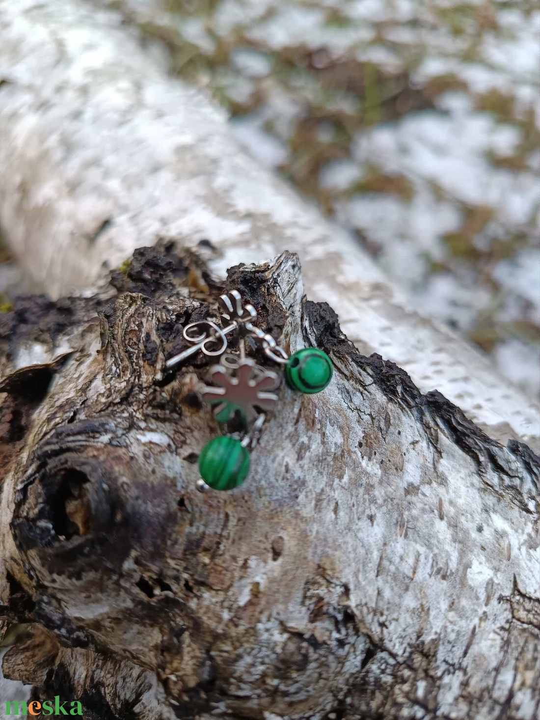 Essential 316L � Malachit No.14 - ékszer - fülbevaló - lógó fülbevaló - Meska.hu
