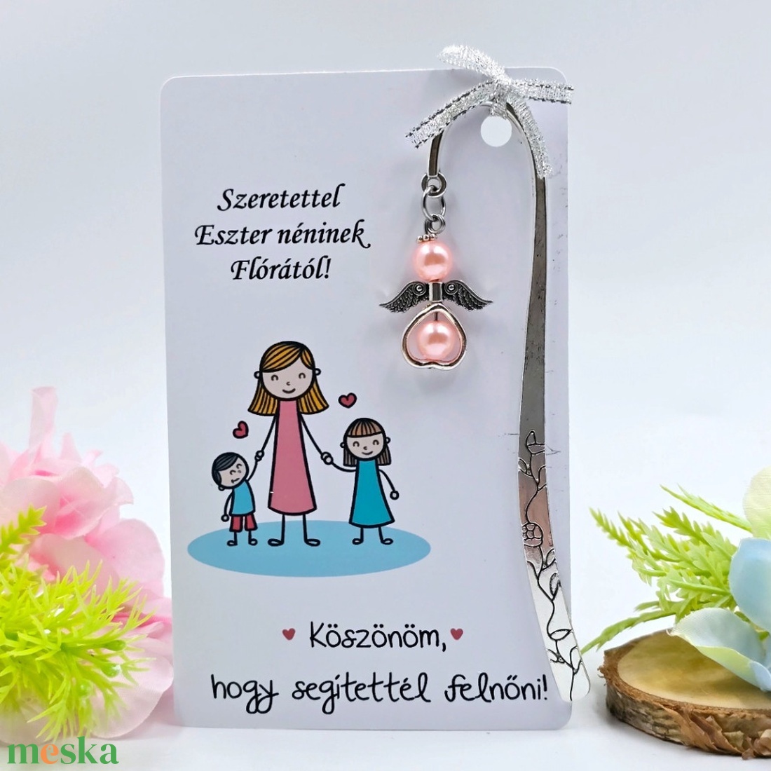Angyalkás könyvjelző ajándékkártyán - Ajándék óvó néninek - könyv & zene - könyvjelző - Meska.hu
