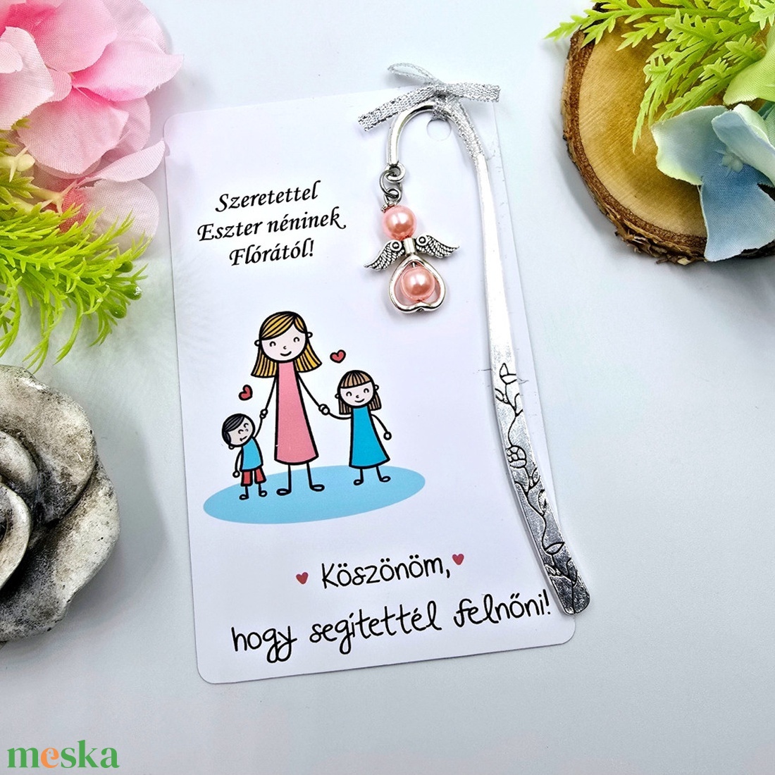 Angyalkás könyvjelző ajándékkártyán - Ajándék óvó néninek - könyv & zene - könyvjelző - Meska.hu