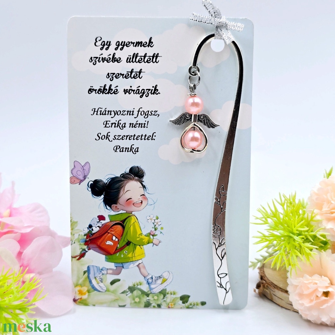 Angyalkás könyvjelző ajándékkártyán - Ajándék óvó néninek - könyv & zene - könyvjelző - Meska.hu