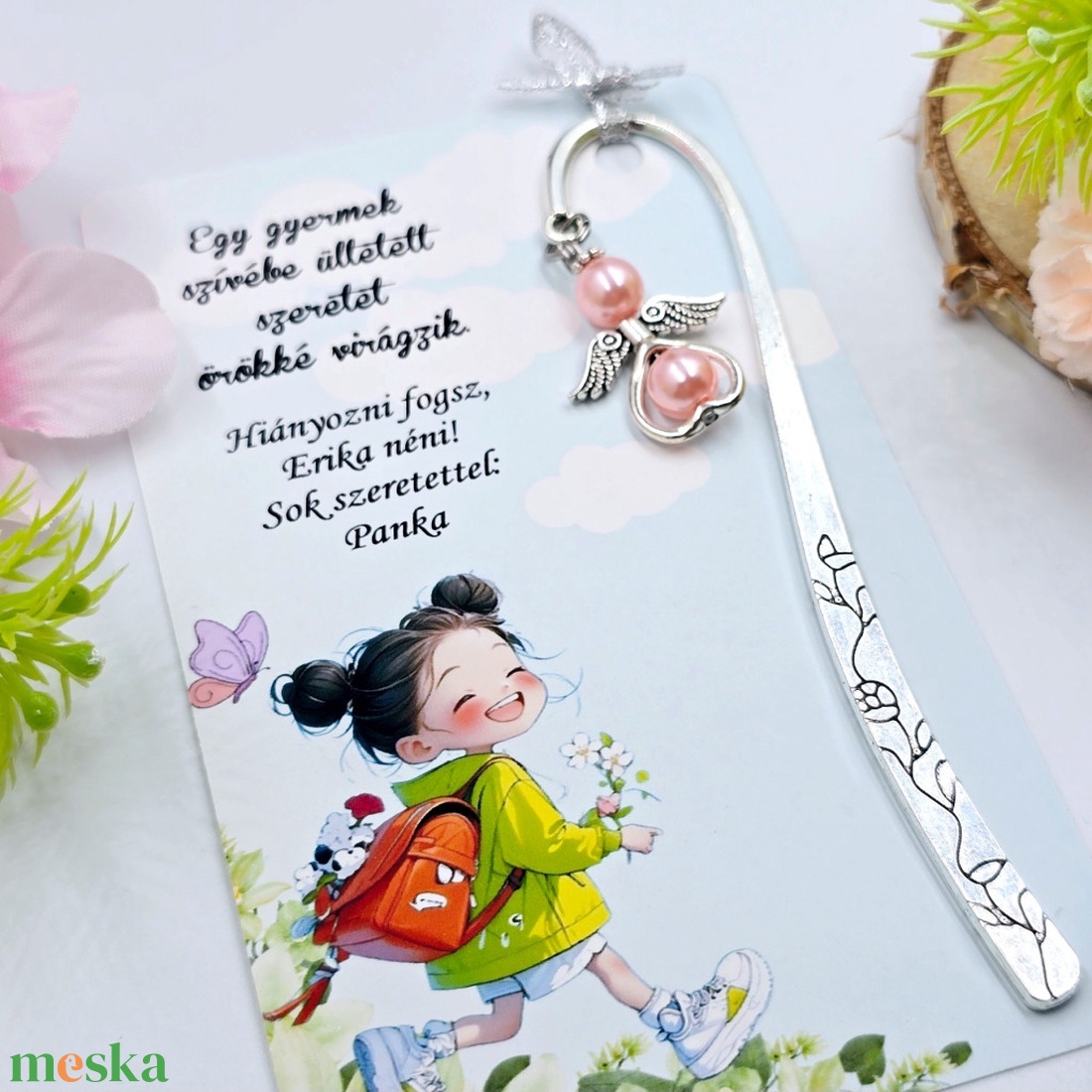 Angyalkás könyvjelző ajándékkártyán - Ajándék óvó néninek - könyv & zene - könyvjelző - Meska.hu