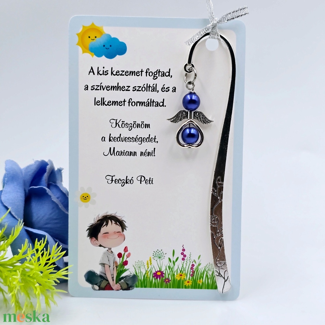 Angyalkás könyvjelző ajándékkártyán - Ajándék óvó néninek - könyv & zene - könyvjelző - Meska.hu