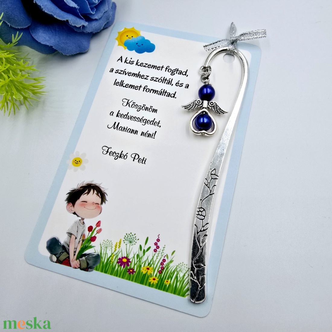 Angyalkás könyvjelző ajándékkártyán - Ajándék óvó néninek - könyv & zene - könyvjelző - Meska.hu