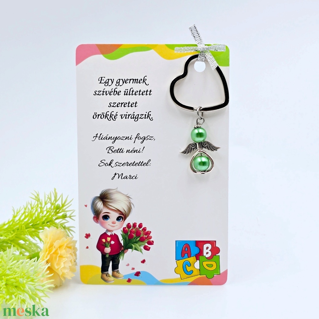 Angyalkás kulcstartó ajándékkártyán - Ajándék óvó néninek - táska & tok - kulcstartó & táskadísz - kulcstartó - Meska.hu