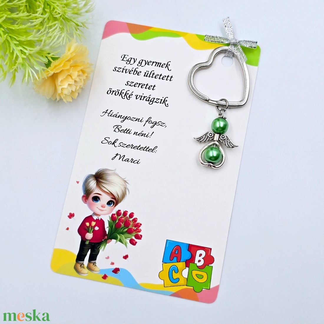 Angyalkás kulcstartó ajándékkártyán - Ajándék óvó néninek - táska & tok - kulcstartó & táskadísz - kulcstartó - Meska.hu