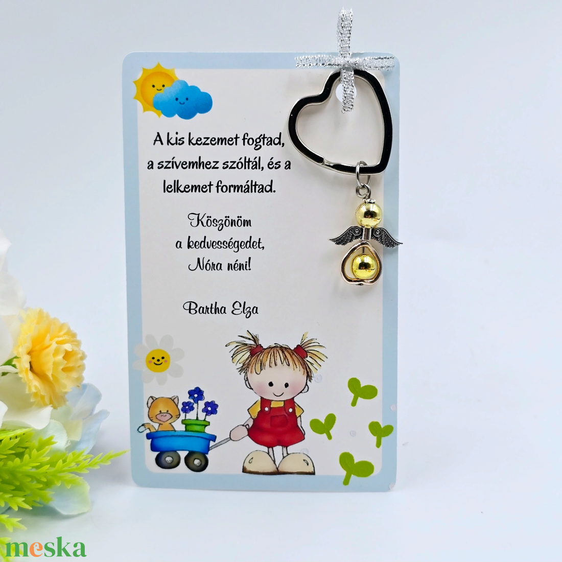 Angyalkás kulcstartó ajándékkártyán - Ajándék óvó néninek - táska & tok - kulcstartó & táskadísz - kulcstartó - Meska.hu