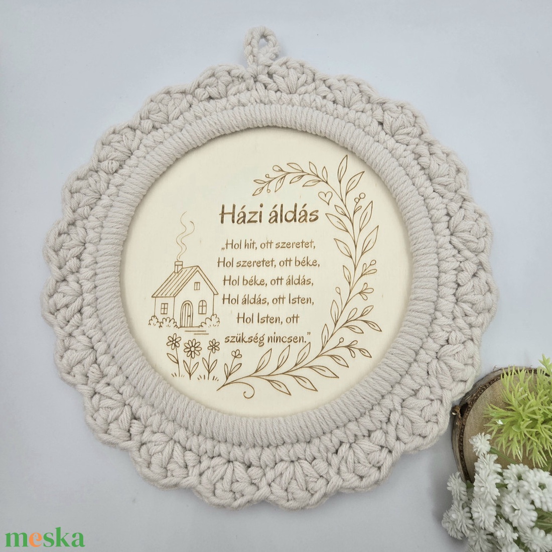 Gravírozott házi áldás horgolt szegéllyel- 25 cm - otthon & életmód - vallás - házi áldás - Meska.hu