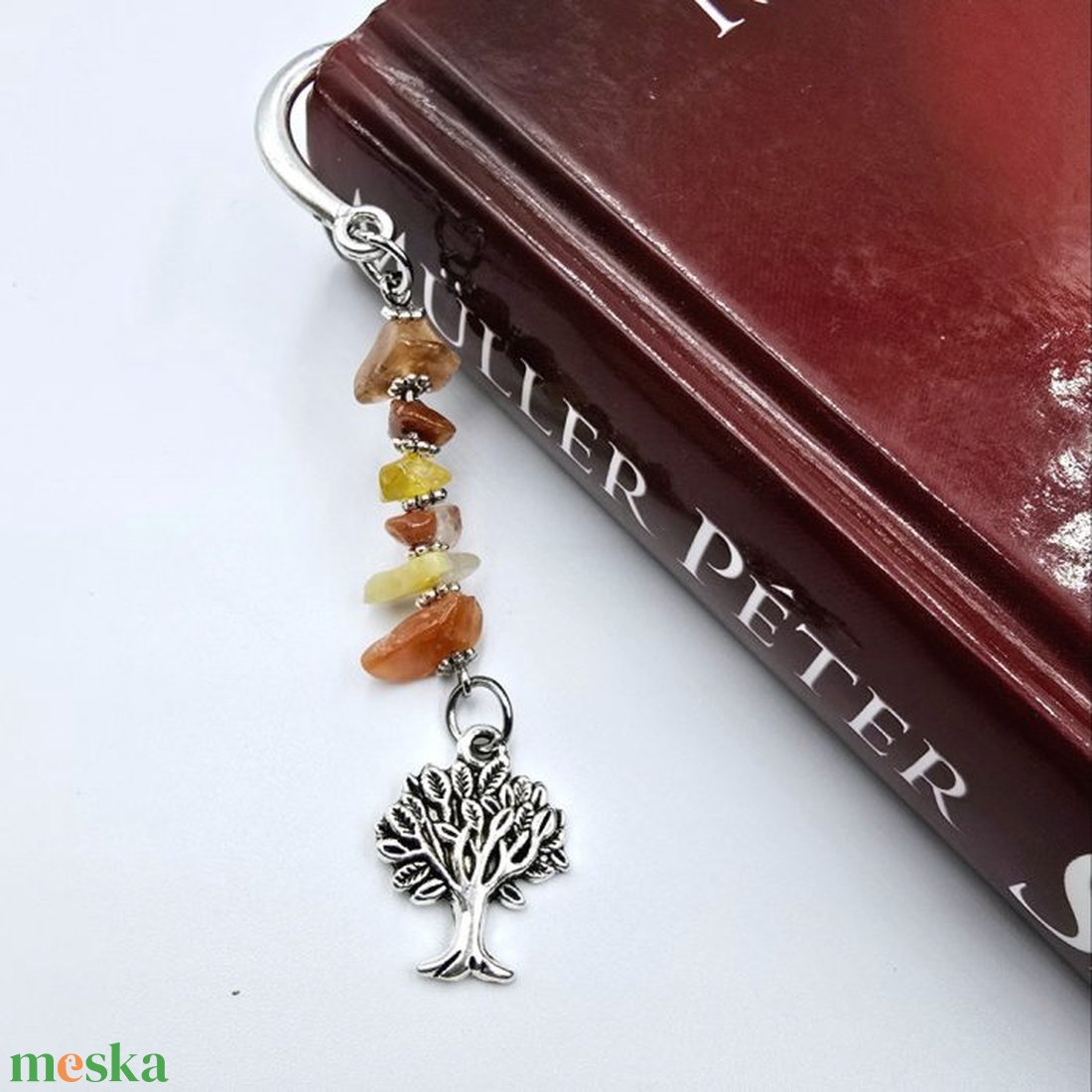 Haisley - könyvjelző karneol törmelékes ásványokkal, életfa charmmal - könyv & zene - könyvjelző - Meska.hu