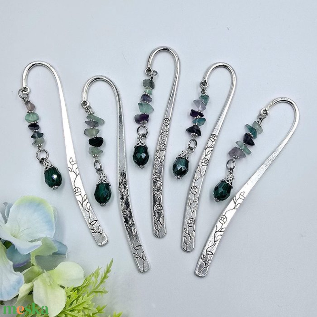 Ensley - 5 darabos könyvjelzőcsomag fluorit törmelékes ásványokkalásványokkal - könyv & zene - könyvjelző - Meska.hu