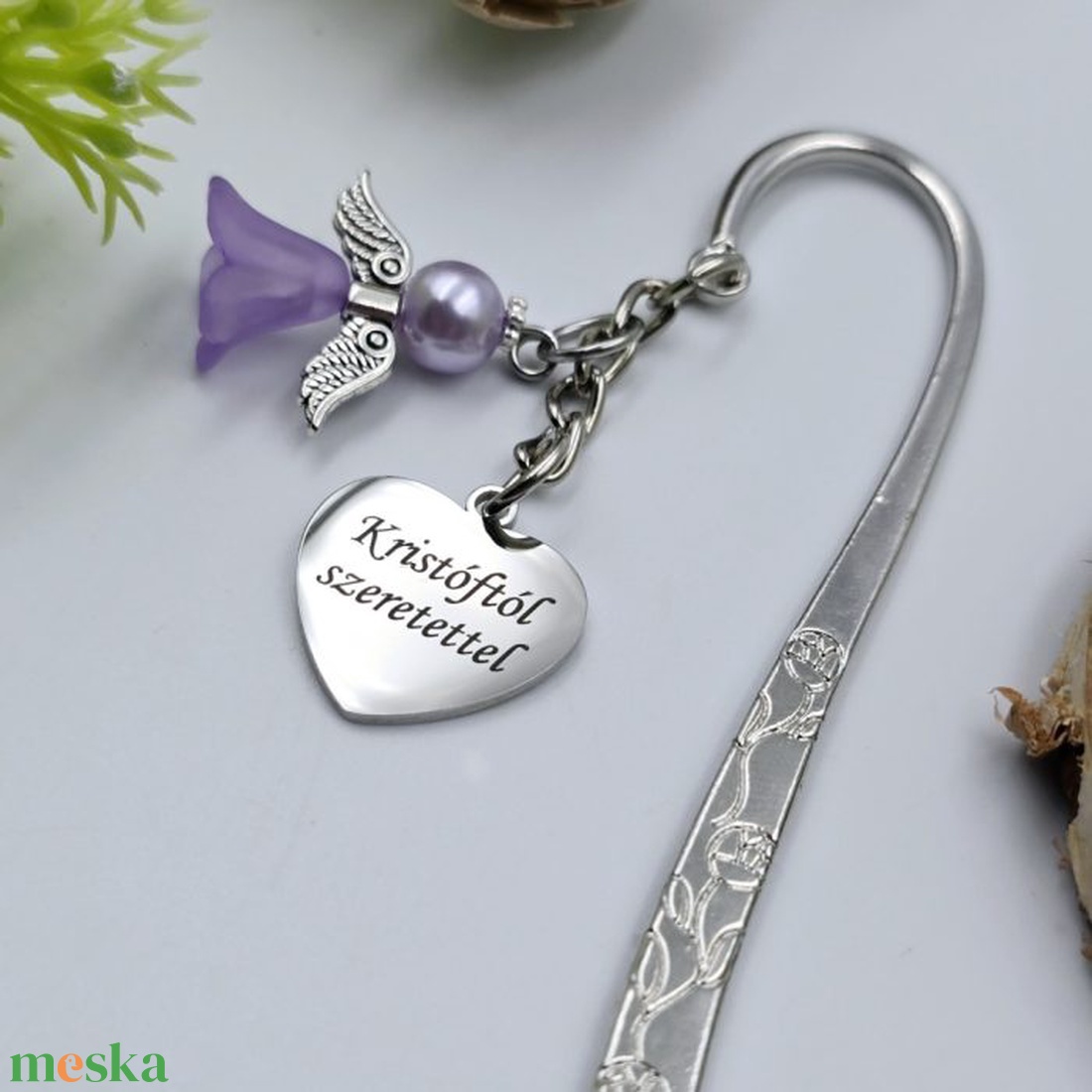 Lila angyalkás, egyedi felirattal gravírozott könyvjelző - könyv & zene - könyvjelző - Meska.hu