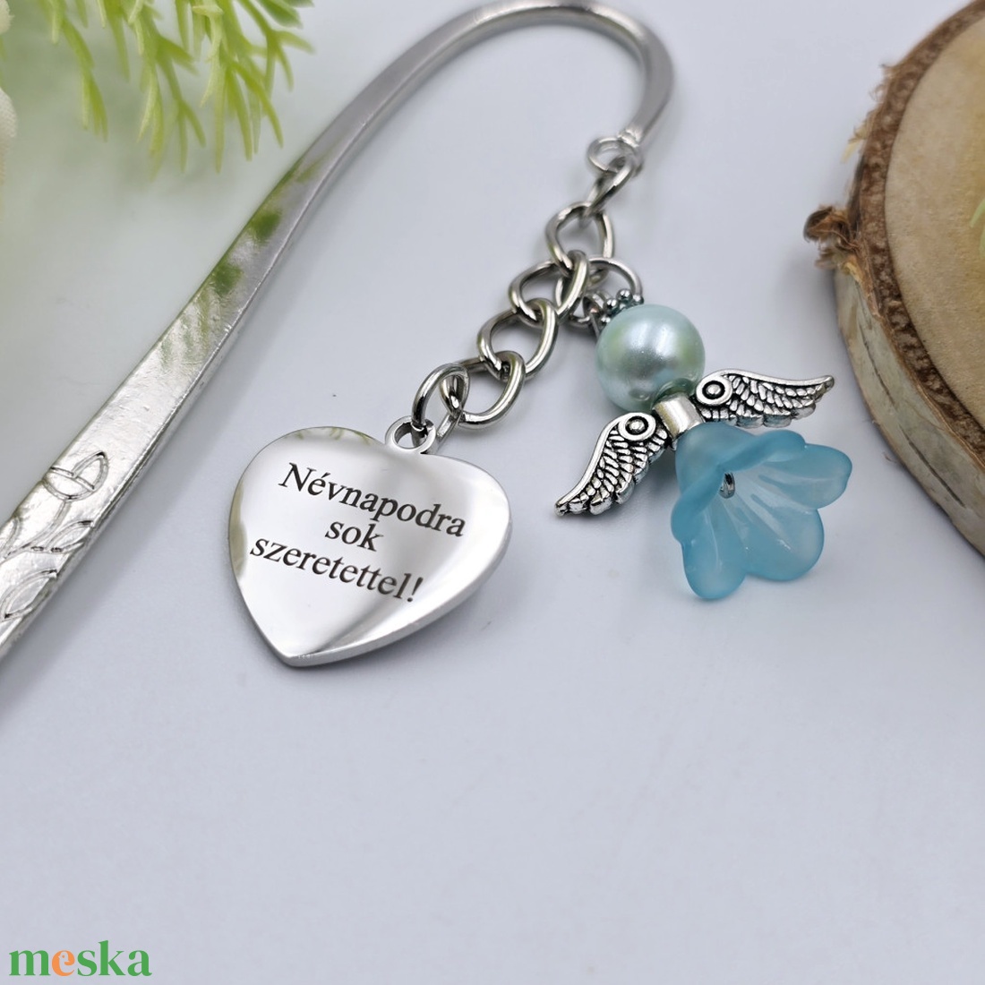 Kék angyalkás, egyedi felirattal gravírozott könyvjelző - könyv & zene - könyvjelző - Meska.hu