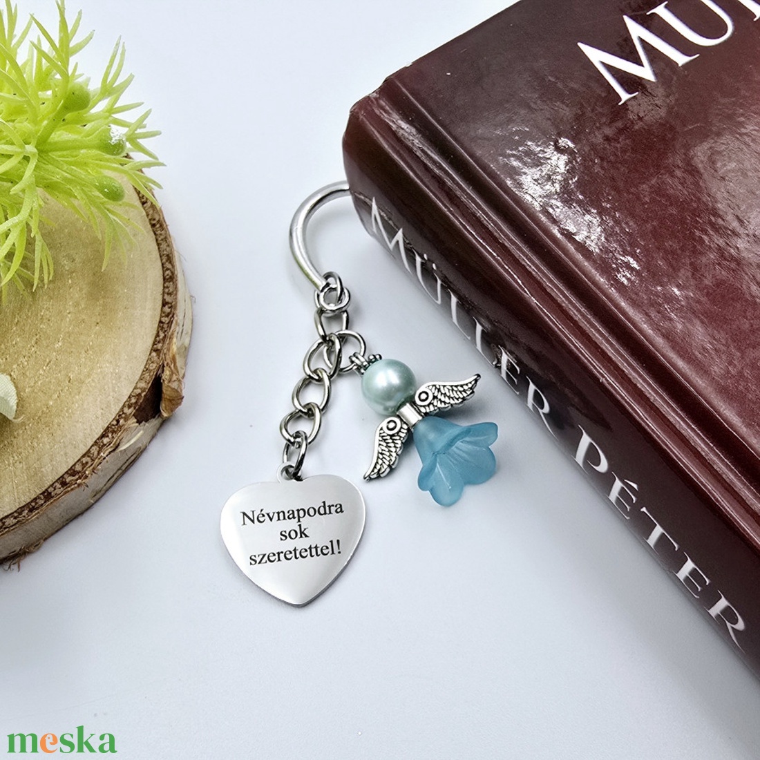 Kék angyalkás, egyedi felirattal gravírozott könyvjelző - könyv & zene - könyvjelző - Meska.hu