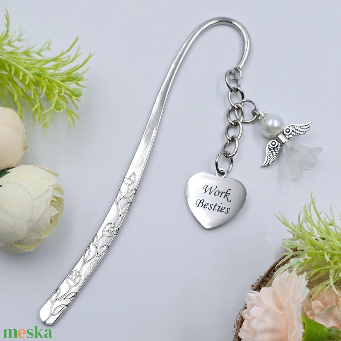 Fehér angyalkás, egyedi felirattal gravírozott könyvjelző - könyv & zene - könyvjelző - Meska.hu