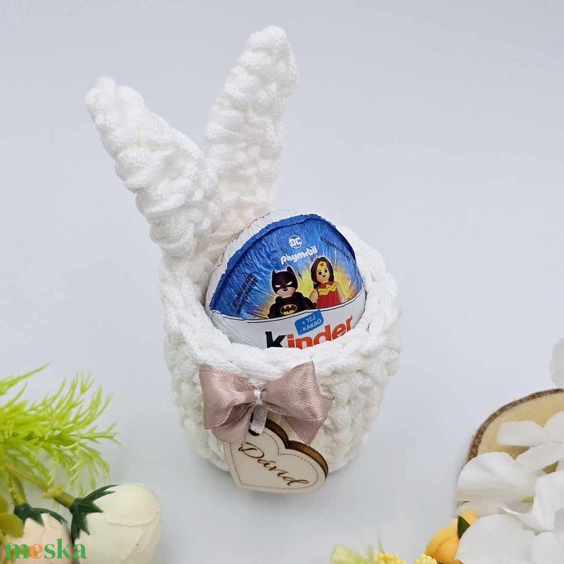 Nyuszis tojástároló kosárka egyedi felirattal - ünnepi díszek, dekorációk - húsvéti díszek és dekorációk - húsvéti tojástartó - Meska.hu