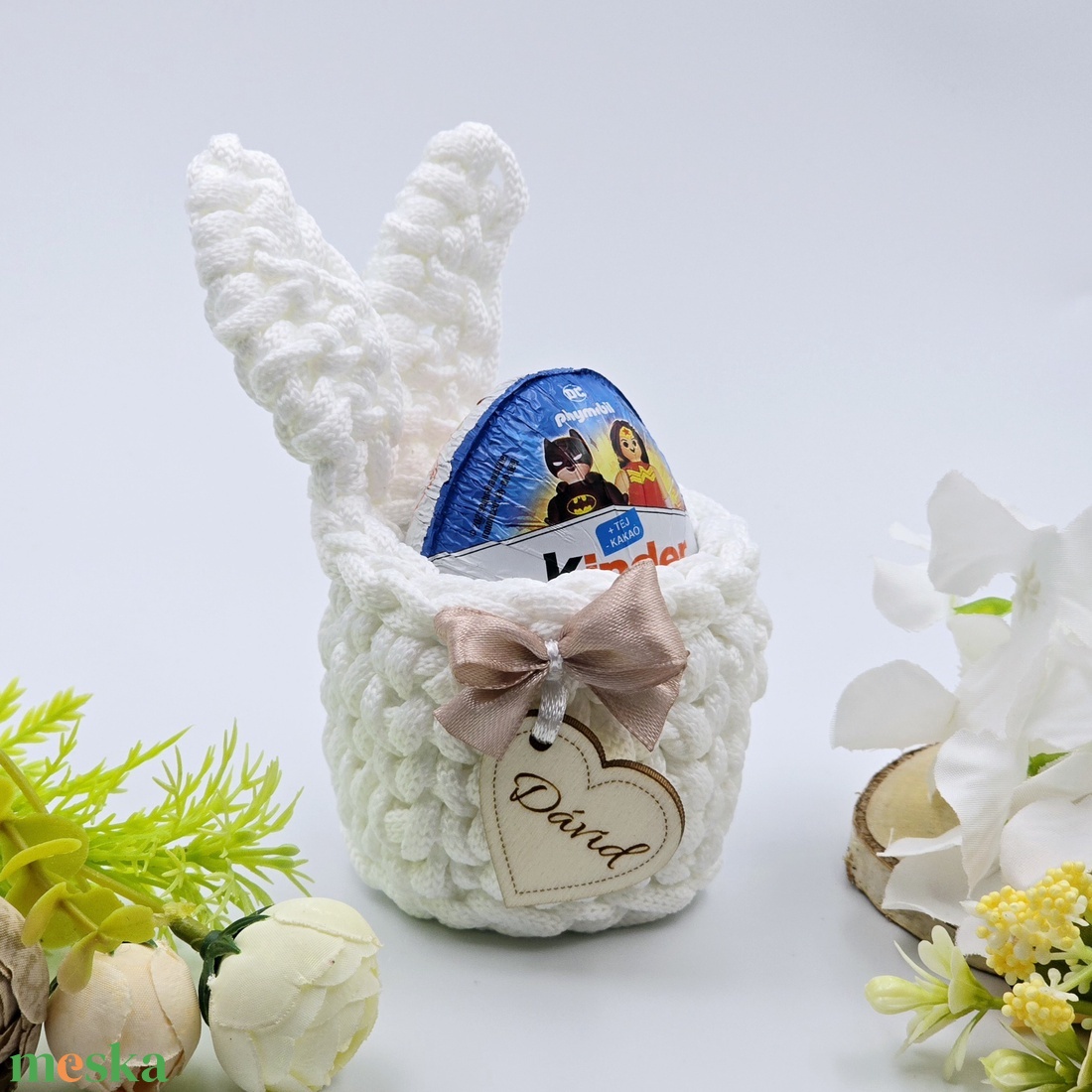 Nyuszis tojástároló kosárka egyedi felirattal - ünnepi díszek, dekorációk - húsvéti díszek és dekorációk - húsvéti tojástartó - Meska.hu
