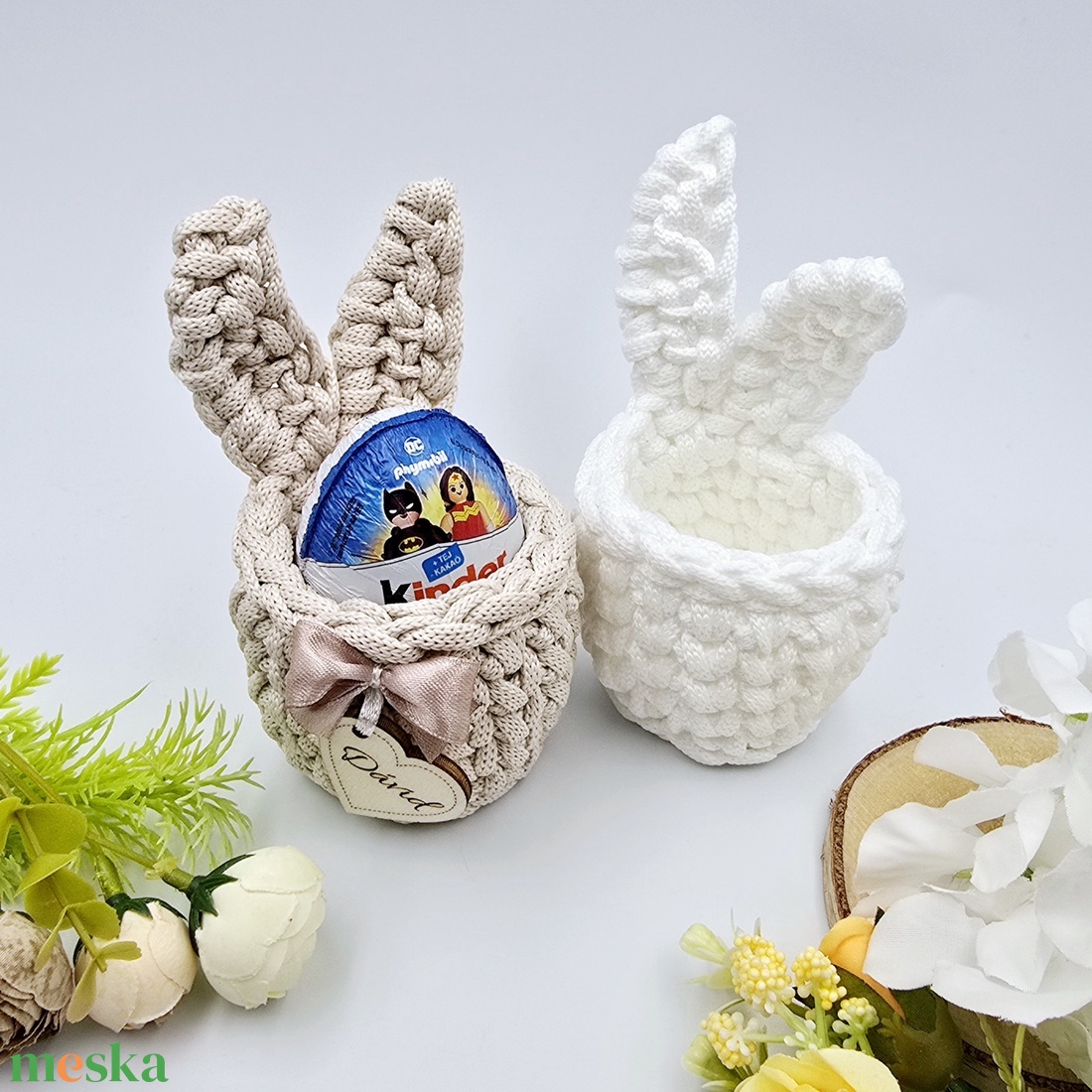 Nyuszis tojástároló kosárka egyedi felirattal - ünnepi díszek, dekorációk - húsvéti díszek és dekorációk - húsvéti tojástartó - Meska.hu