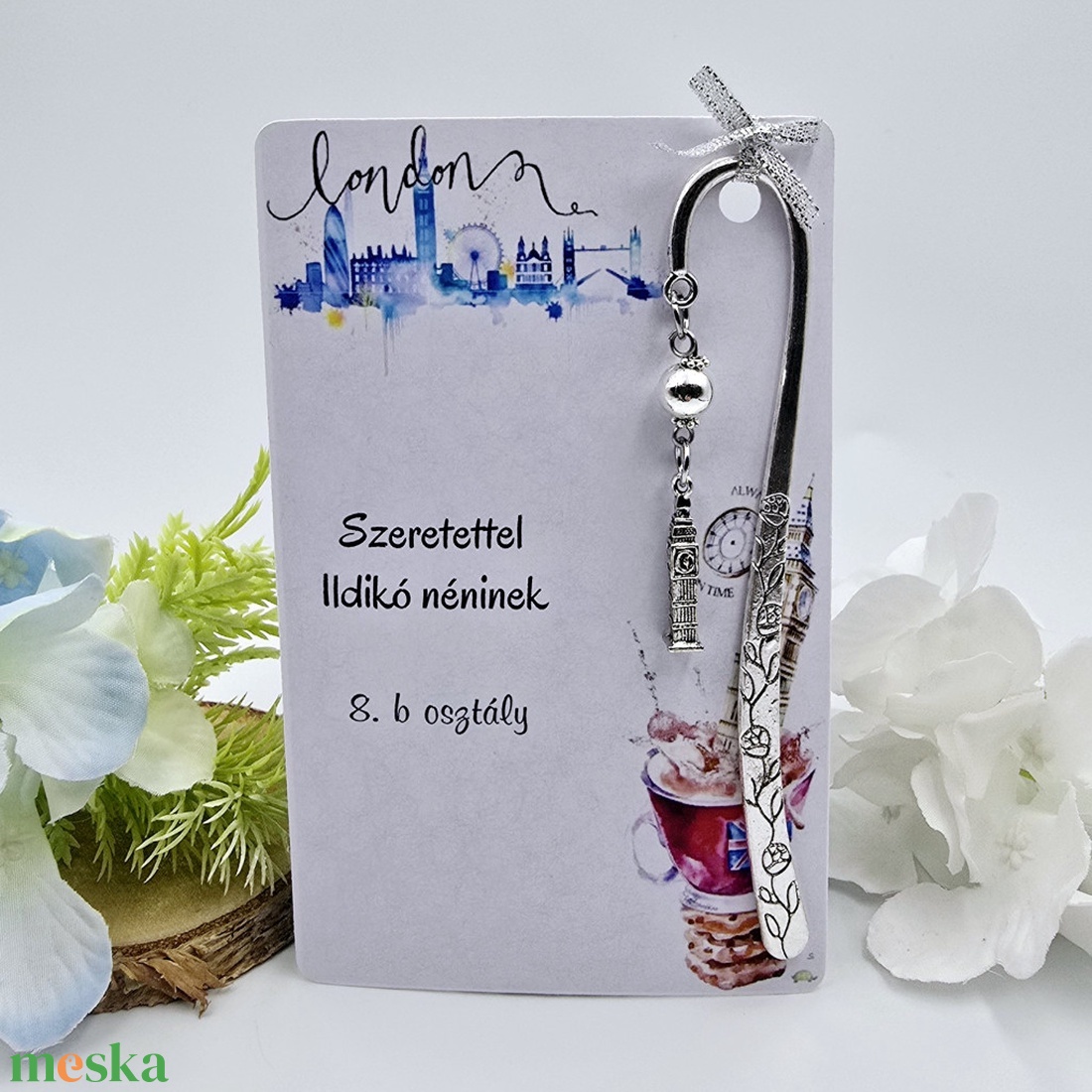 Angol tanároknak ajándék ballagásra, pedagógusnapra, tanév végére - Könyvjelző Big ben charmmal, ajándékkártyán - könyv & zene - könyvjelző - Meska.hu