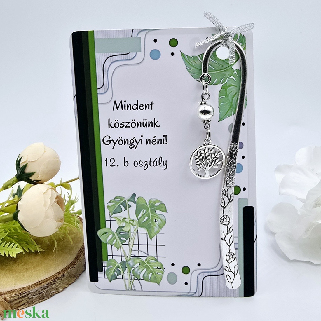 Ajándék biológiatanároknak ballagásra, pedagógusnapra, tanév végére - Könyvjelző életfa charmmal, ajándékkártyán - könyv & zene - könyvjelző - Meska.hu