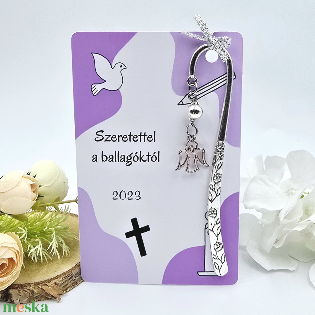 Hittan tanároknak ajándék ballagásra, pedagógusnapra, tanév végére - Könyvjelző angyal charmmal, ajándékkártyán - könyv & zene - könyvjelző - Meska.hu