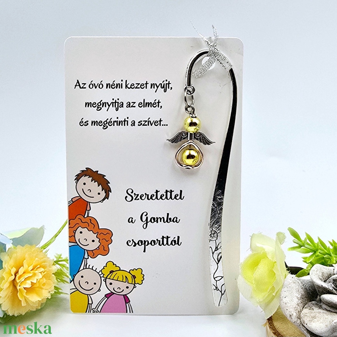 Óvó néniknek ajándék - Angyalkás könyvjelző ajándékkártyán 2. - könyv & zene - könyvjelző - Meska.hu