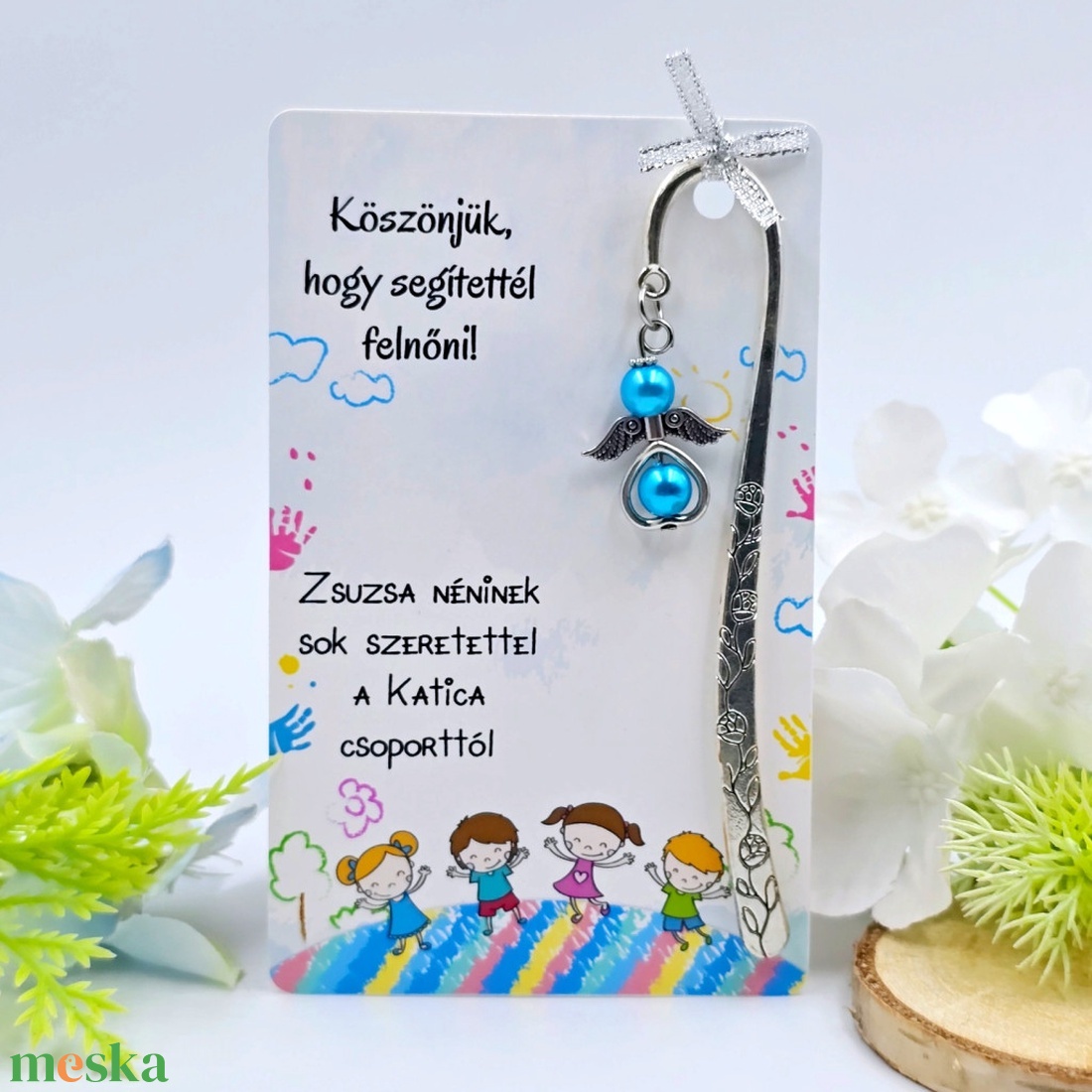 Óvó néninek ajándék - Angyalkás könyvjelző ajándékkártyán  - könyv & zene - könyvjelző - Meska.hu