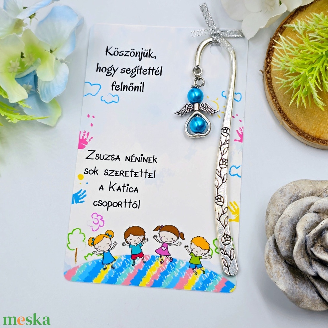 Óvó néninek ajándék - Angyalkás könyvjelző ajándékkártyán  - könyv & zene - könyvjelző - Meska.hu