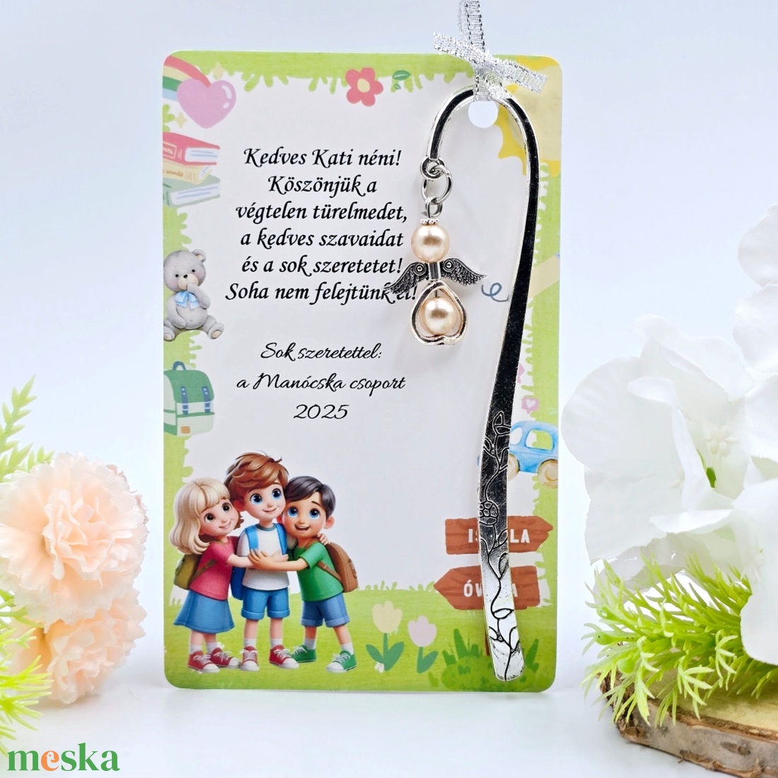 Óvó néninek ajándék - Angyalkás könyvjelző ajándékkártyán  - könyv & zene - könyvjelző - Meska.hu