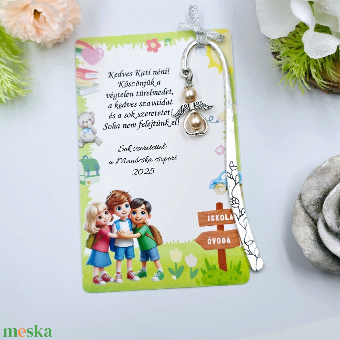 Óvó néninek ajándék - Angyalkás könyvjelző ajándékkártyán  - könyv & zene - könyvjelző - Meska.hu