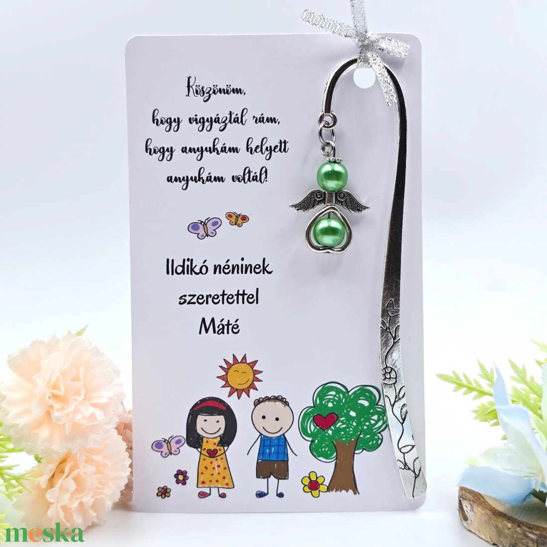 Óvó néninek ajándék - Angyalkás könyvjelző ajándékkártyán  - könyv & zene - könyvjelző - Meska.hu