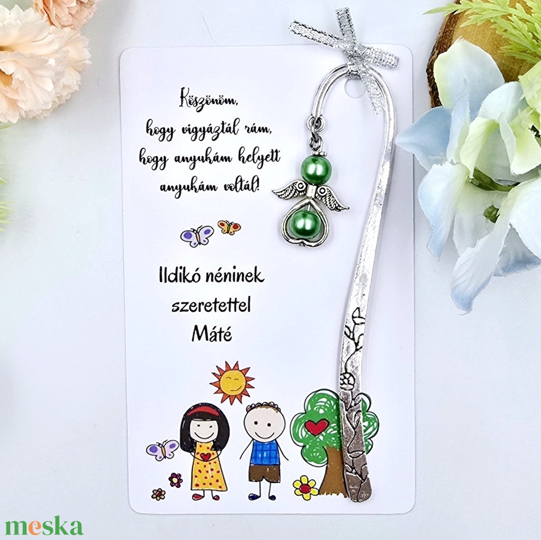 Óvó néninek ajándék - Angyalkás könyvjelző ajándékkártyán  - könyv & zene - könyvjelző - Meska.hu