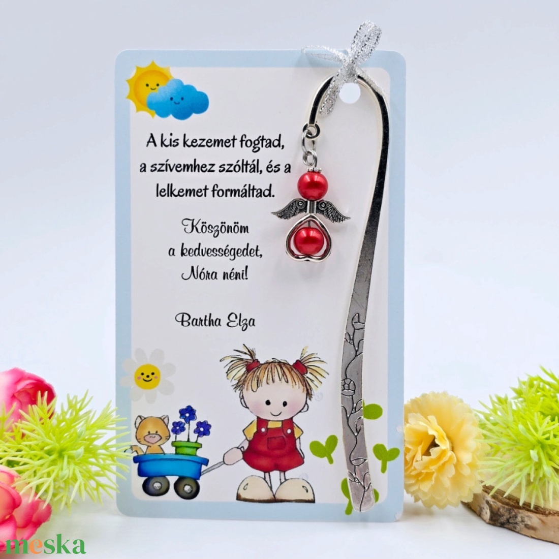 Óvó néniknek ajándék - Angyalkás könyvjelző ajándékkártyán - könyv & zene - könyvjelző - Meska.hu